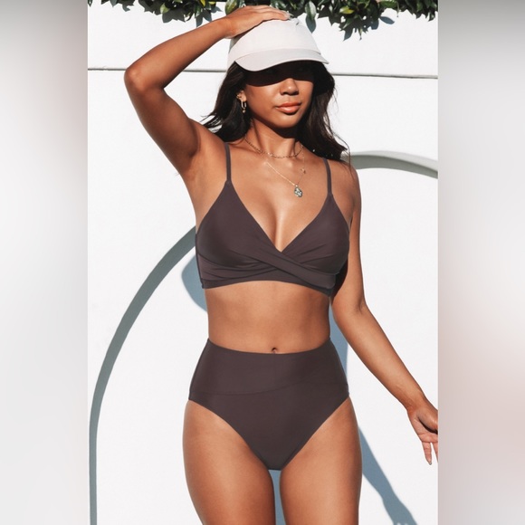 Cupshe Other - Cupshe Marsala V-Neck Twist High Waisted Two Piece Bikini Size Large BNWT